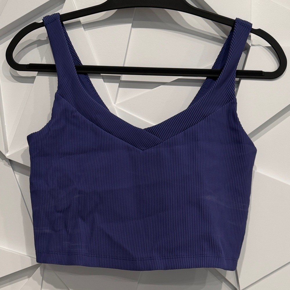 Beyond Yoga Ribbed V-Neck Crop Tank Top in Deep Indigo